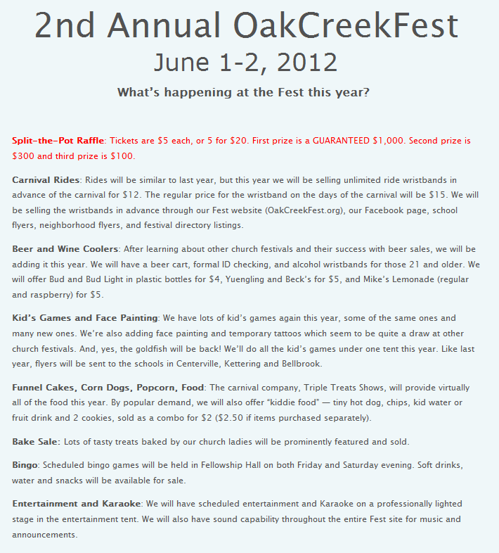 2nd Annual OakCreekFest June 1 -2 2012 Dayton Ohio